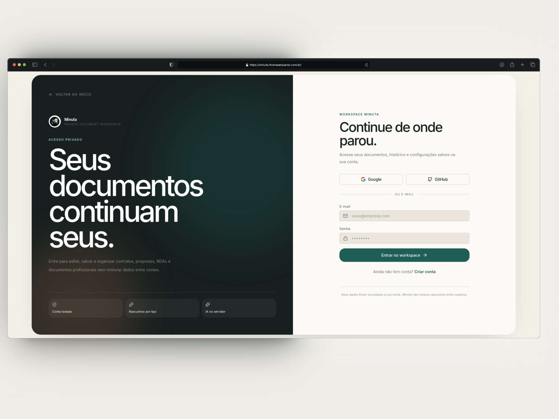 Interface do projeto Minuta Fácil